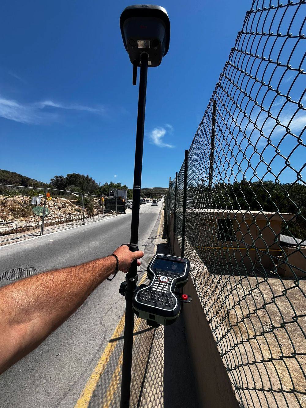 GS18 GNSS rover survey along a roadside in Malta